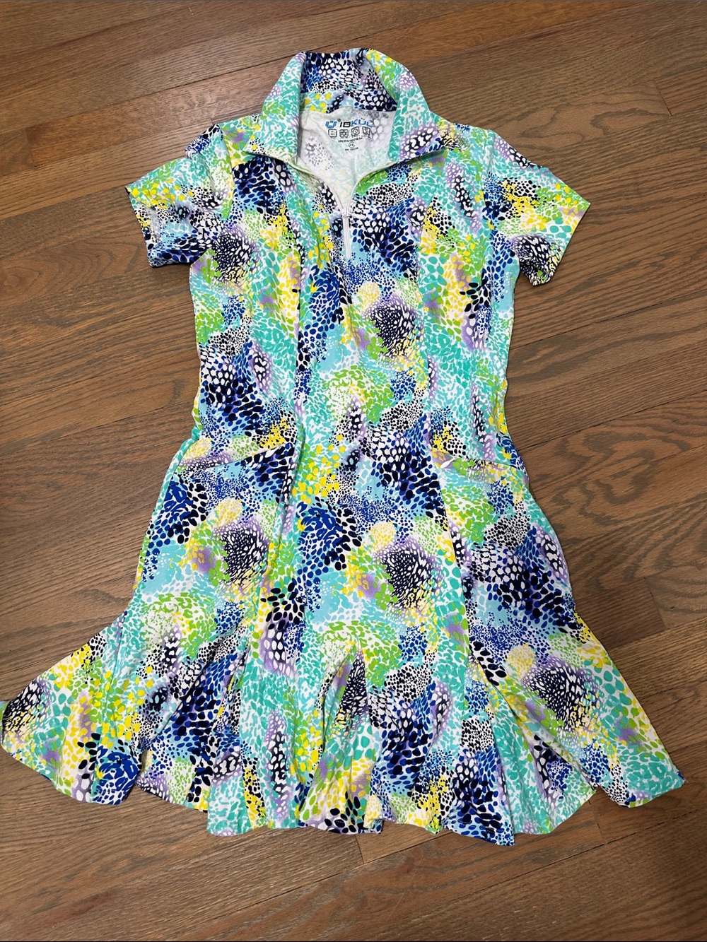 IBKUL Blue, Green, Yellow & Purple Printed Polo Dress